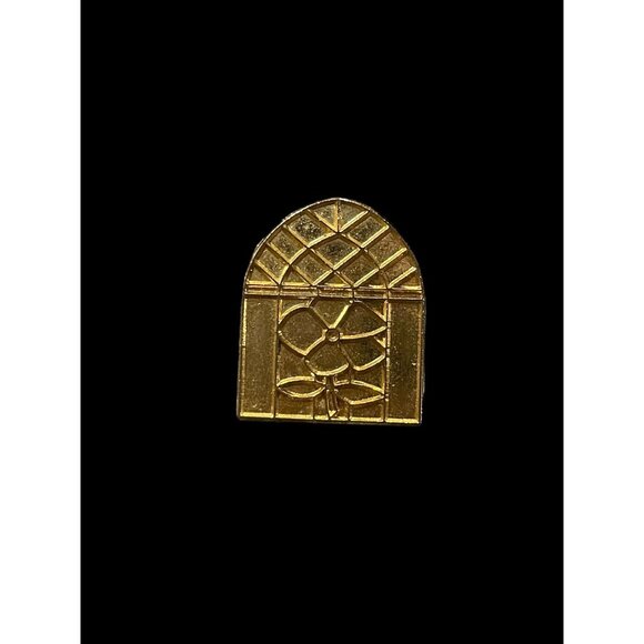 Vintage Flower Through The Arch Glass Window Gold Tone Metal Fashion Brooch Pin - Picture 1 of 4